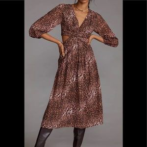 Anthropologie- Ranna Gill - Brown Motif Leopard Animal Print Cutout Midi  Large